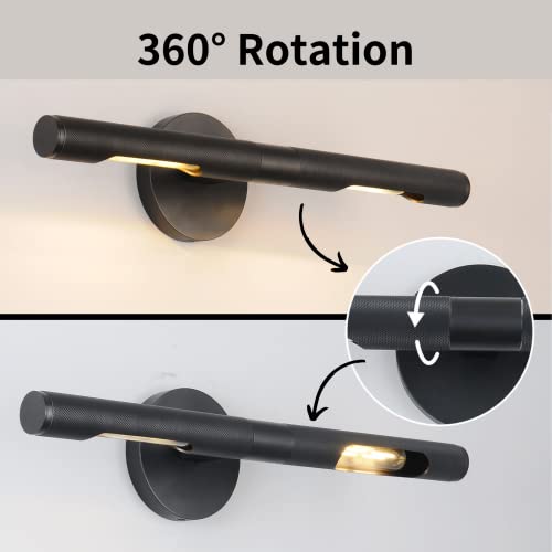 Black Bathroom Wall Sconces, Vanity Lighting Fixtures, Knurling Picture Light, Rotatable 360° Pure Copper Sconces Wall Lighting, Wall Sconce For Bathroom, Living Room, Bedroom, Vanity Mirror #TOP4