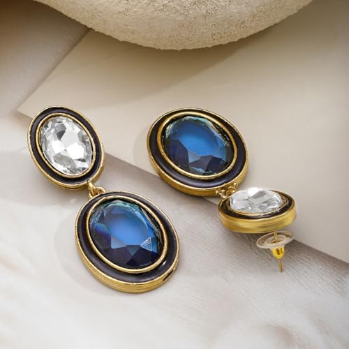 Image of Rubans Drop Earrings American Diamond Crystal Stylish Trendy Jewellery Gift for Women & Girls