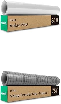 Cricut Value Permanent Vinyl, White 12in x 35ft + Cricut Value Perforated Linerless Transfer Tape 12in x 75ft