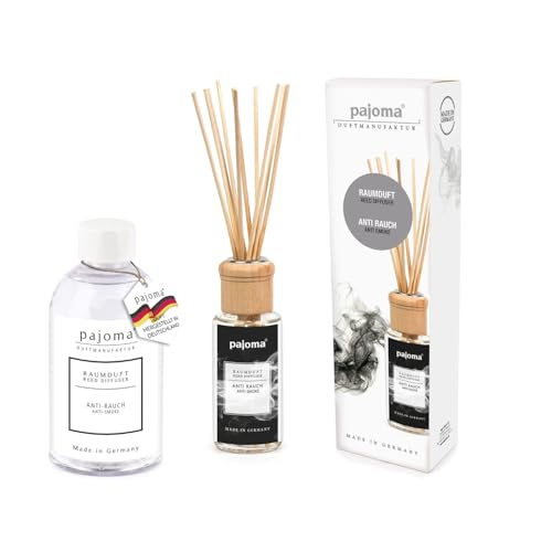 pajoma Ambientador para habitación con difusor de 100 ml + botella de recambio con varillas de ratán, ambientador de larga duración (+ recambio de 250 ml, verbena de romero)