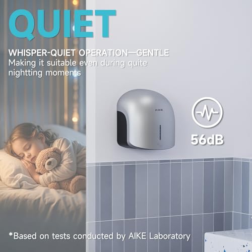 AIKE GentleAir Warm Hand Dryer,Low Noise Perfect for Home Bathrooms,Silver Cover AC110V-130V,Model AK2637 - Thumbnail 4