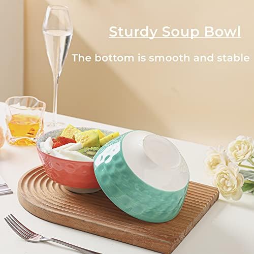 Henten Home Salad Bowls Set of 6, 30oz Porcelain Cereal Bowl - 850ML, Large Serving Bowls for Eating, Ceramic Dinner Dish Bowls, Microwave and Dishwasher Safe - Colourful Bowls