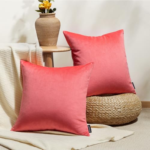 Phantoscope Pack of 2 Velvet Decorative Throw Decorative Pillow Cover Soft Solid Square Cushion Case for Couch Magenta 20 x 20 inches 50 x 50 cm