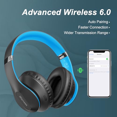 Glynzak V6.0 Bluetooth Headphones Over Ear Blue - Image 7