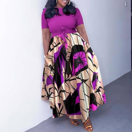 Image of BFFBABY Plus Size Dress A Line Dresses for Women Summer Long Dresses with Sleeve Casual Belted