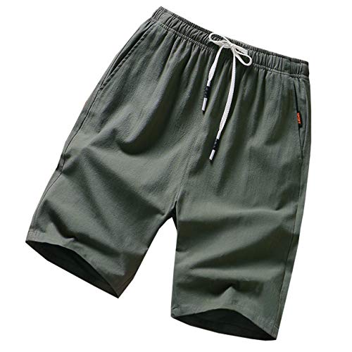 GUNLIRE Big Boy's Linen Shorts Summer Drawstring Elastic Waist Casual Shorts for Boys with Pockets,Army Green,12