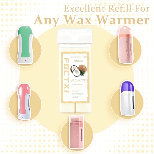 Image of Wax Roller Kit Ｗax Cartridge, Roll On Wax for Hair Removal, Roll on Ｗax, 4 Coconut Hair Removal Ｗax Cartridge and 10 Pack Cleaning Oil Wipes for Women