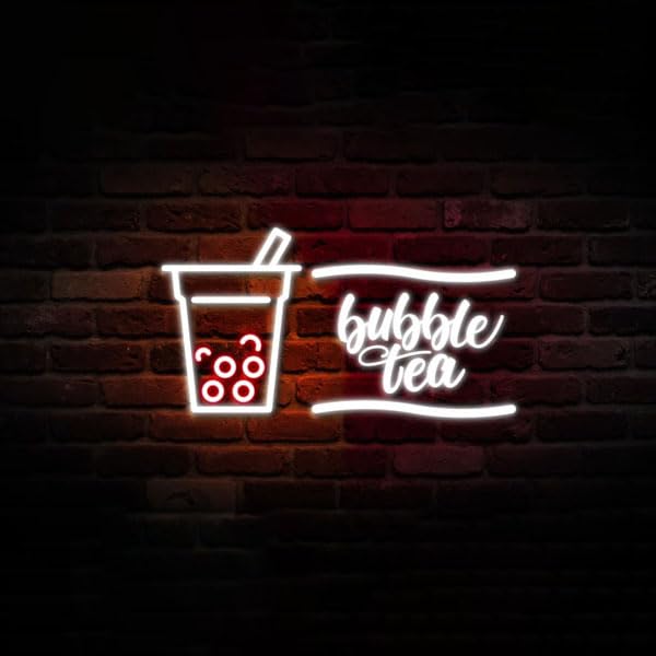 bpaBubble Tea Neon Light, Wall Decor, Drink, Multicolour, LED, 55x40 cm