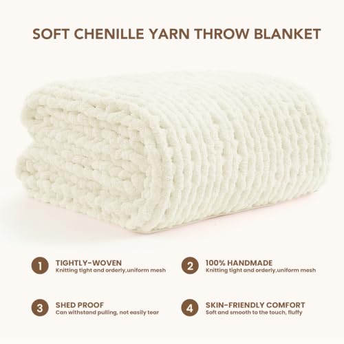 Image of L'AGRATY Chunky Knit Throw Blanket for Couch, 50 x 70 Inches, Cream White