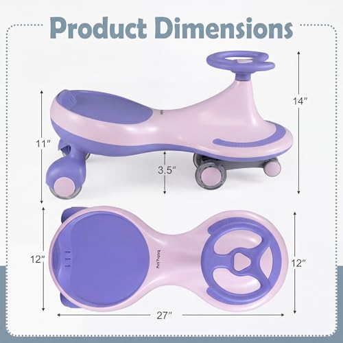 Image of HONEY JOY Wiggle Car, 2 in 1 Swing Car for Kids, LED PU Flashing Wheels, No Batteries, Gears or Pedals, Uses Twist, Turn, Ride On Toy for Toddlers Boys Girls(Purple)