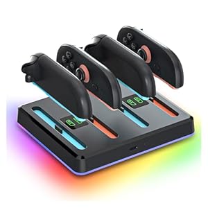NANANINO Switch 2 Controller Charger Dock with RGB Lighting, Fast Charging for 2 Pairs of Joycon, Magnetic Secure Fit, Wall-Mountable Switch 2 Controller Charging Station