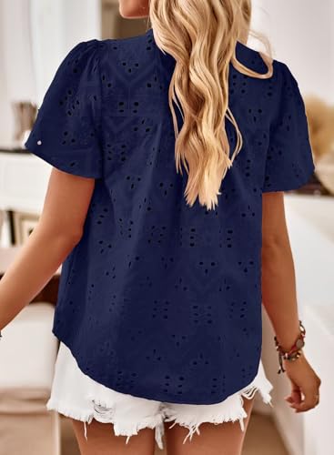 Womens Summer Tops Boho Short Sleeve Crew Neck Blouses for Women Dressy Casual Babydoll Cute Flowy Preppy Shirts3