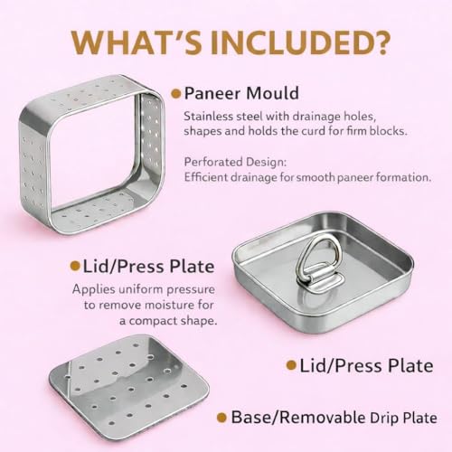 Image of TEKCOOL Stainless Steel Paneer Maker Mould Big Size, Paneer Press with Lid, Tofu Press Mould Maker, Whey Seperator (Square, 550ml Capacity)