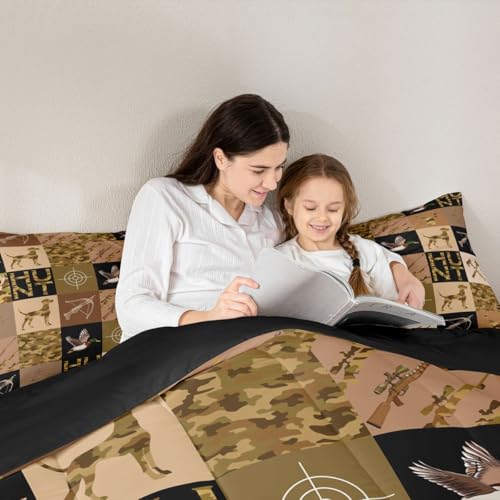 Image of Feelyou Mallard Duck Hunter Comforter Set Queen Size for Boys Teens Kids,Camouflage Deer Duck Hunt Theme Bedding Sets Hunting Camo Quilt Men Retro Room Decor
