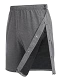 Deyeek Tear Away Shorts for Men Post Surgery Recovery Side Snap Cotton Shorts Mens Tear Away Athletic Pants with Pockets Grey