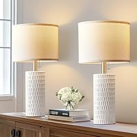 Reaketon 20" Modern Ceramic Table Lamps Set of 2, Lamps for Bedroom, White — image 2