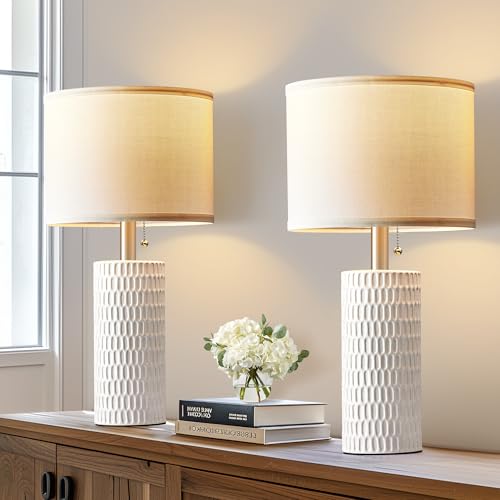 Reaketon Ceramic Table Lamps Set of 2 – Modern Bedroom & Living Room Decor - Image 2