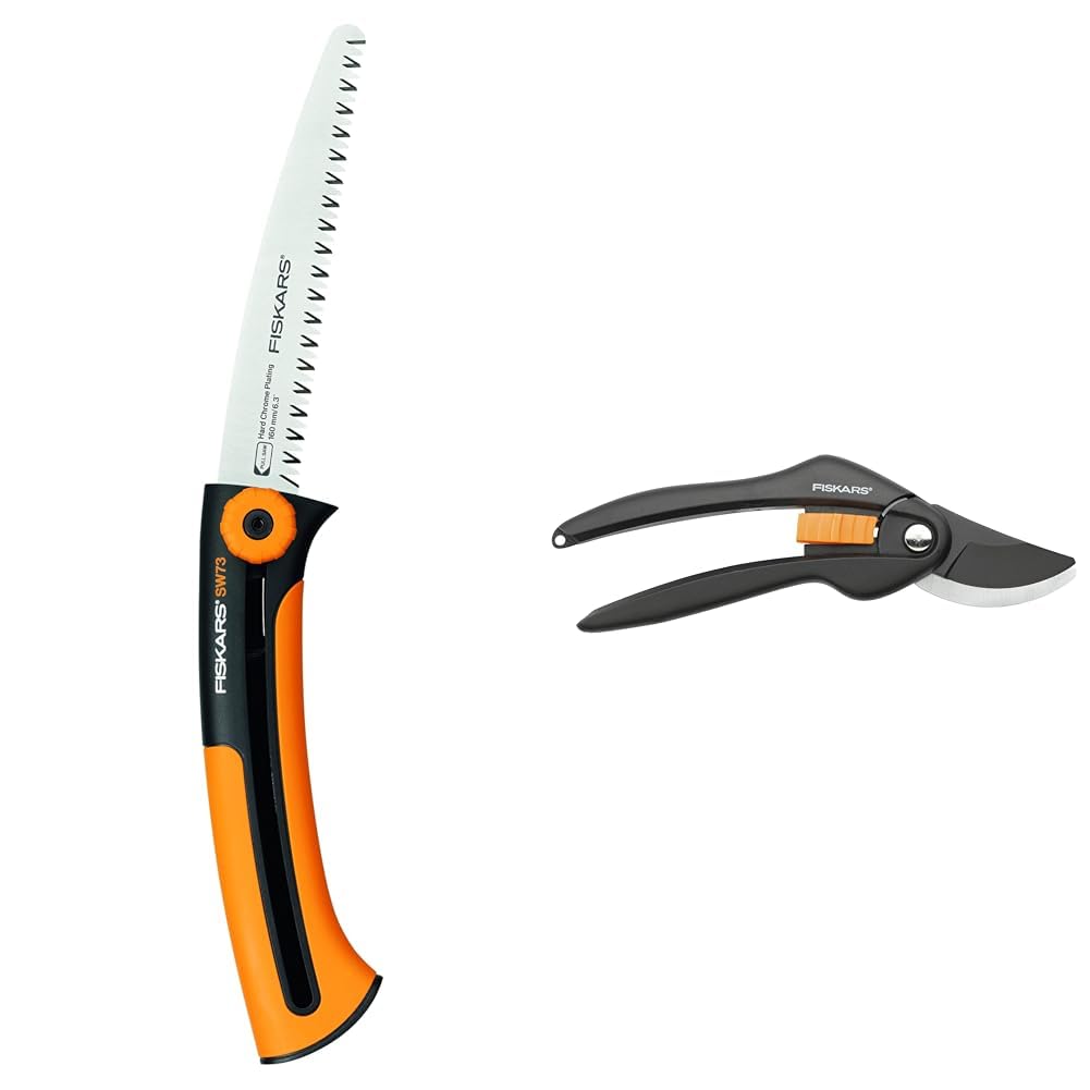 Fiskars Xtract Piła do Gałęzi, Czarny/Pomarańczowy, 16 cm & Fiskars Singlestep Sekator Ogrodniczy, Czarny, 20 cm