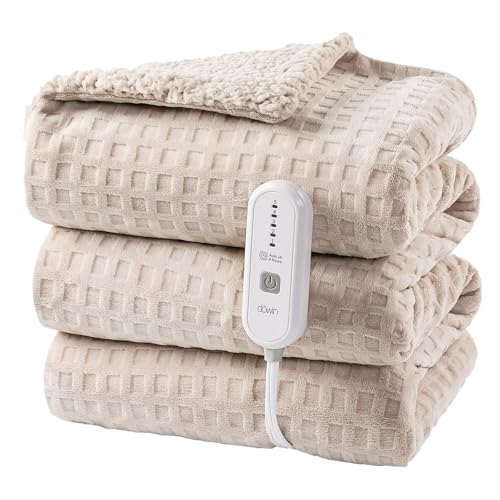 Dowin Heated Blanket Electric Blanket - Throw Size Waffle Fleece ...