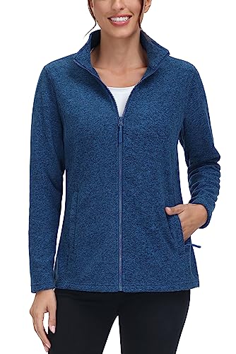 TACVASEN Womens Fleece Jacket Light Weight Soft Warm Zip Up Basic Casual Workout Fashion with Zip Pockets Medium Blue M