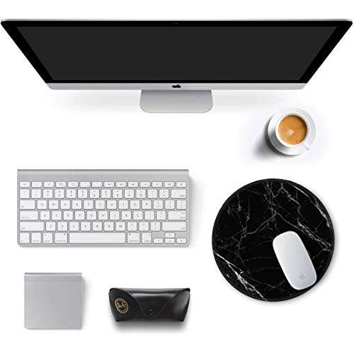 Auhoahsil Mouse Pad, Round Marble Theme Anti-Slip Rubber Mousepad With Durable Stitched Edges For Gaming Office Laptop Computer Men Women Kids, Cute Custom Design, 8.7 X 8.7 In, Pretty Black Marble #TOP2