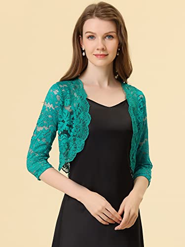 Allegra K Women's Elegant 3/4 Sleeve Sheer Floral Lace Shrug Top Small Jade Green #TOP1