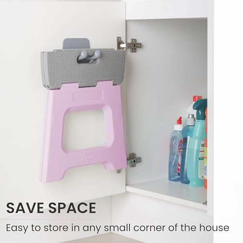Image of Vigar Compact Folding Step Stool, 12-1 /2 in, Purple | 12-1 /2 in Foldable Stool, Lightweight Portable Design, Handle, Non Slip Surface, Space-Saving, Supports up to 330 lb