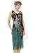 BABEYOND 1920s Vintage Peacock Sequined Dress Gatsby Fringed Flapper Dress Roaring 20s Party Dress (Black with Green Fringe, X-Large)
