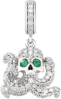 GNOCE Skull Charms 925 Sterling Silver Pendant Charms with Cubic Zirconia fit all Bracelet and Necklace Jewelry Gift for Women Girls