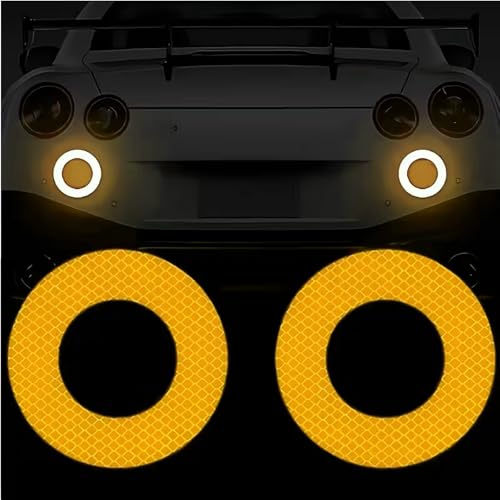 Image of Car Reflective Safety Stickers for Cars & Bikes, Side Fender Bumper, Night Visibility Warning Tape Waterproof High Intensity Reflector Decal Universal Fit (Set of 2, Yellow)
