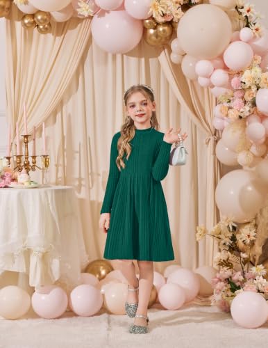 Image of Arshiner Girls Dresses Long Sleeve A Line Knit Sweater Dress with Pockets