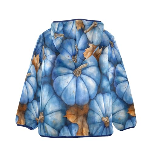 Blue Pumpkins Maple Leaves Toddler Fleece Jacket Girl Boys Hooded Fleece Jacket Coat Warm Outwear Zip-up 3-10T2