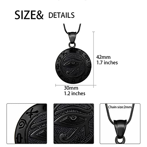 Hipunk Eye of Horus Necklace 316L Stainless Steel Egyptian Ancient Wedjat Eye of Ra Horus Symbol of Protection Mens' Amulet Protective Coptic Jewelry SP00094