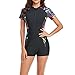Womens Boyleg One Piece Rash Guard Swimsuit Sun Protection Zipper Surfing Wetsuit Long Sleeve Tropical Print Rashguard Smocked Swimsuit Women Bañador Volantes Mujer