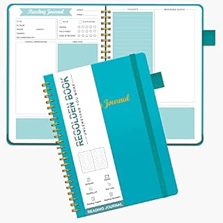 Regolden-Book Reading Journal Planner Leather Hardcover Book Reading Log Journal Notebook for Book Lovers Reading Tracker Accessories Gift Pocket Pen Loop 160 Pages (6x8.25")