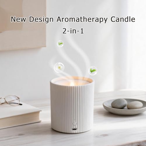 USB Line to Use 2 in 1 Waterless Essential Oil Diffuser and 3D Wick and Realistic Flame Candle,Flameless Candle Diffuser,LED Candle Waterless Diffuser 12PCS Cotton Pads(Non-Rechargeable) — view 4
