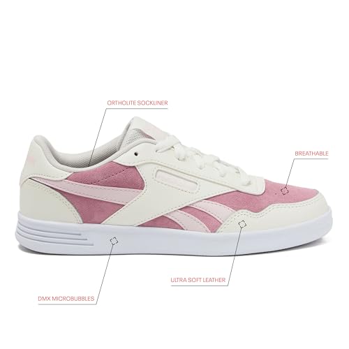 Reebok Court Advance Womens Sneakers - Casual Fashion White Sneakers for Women, Tennis Women's Shoes Size 5 to 11, Footwear White/Chalk/Frosted Berry, 8