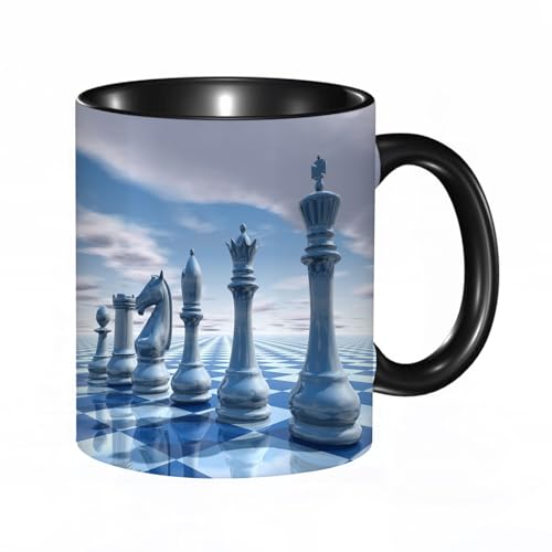 HRRASFAZF Taza divertida de cerámica de 11 onzas,Fondo azul claro con ilustración de ajedrez y cielo,Tazas Originales de Desayuno - Graciosos Ideas para Regalos - Cerámica 330 ml