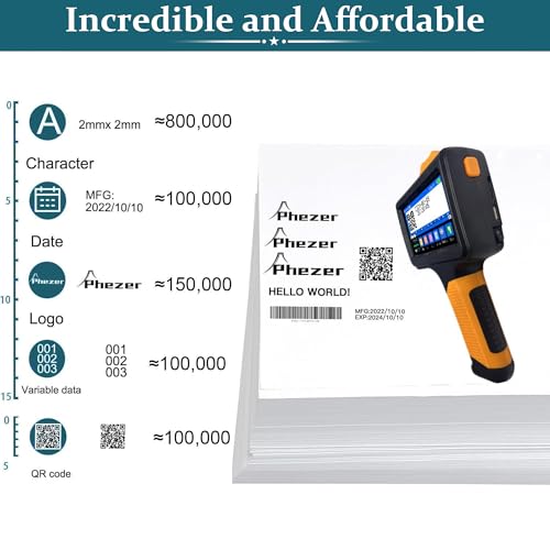 Image of Phezer P19 Handheld Inkjet Printer for Any Surface, Portable 360 All-Round Coding Machine Print Height 2-12.7mm for Date /Time /Barcode /QR Code /Logo, with Cartridge(Anti-Slip Handle, Upgrade Version)