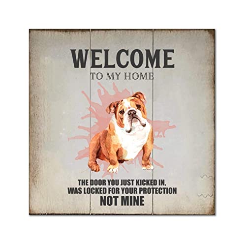 Décoration murale Bulldog Welcome en bois pour embellir l'entrée ou la cuisine