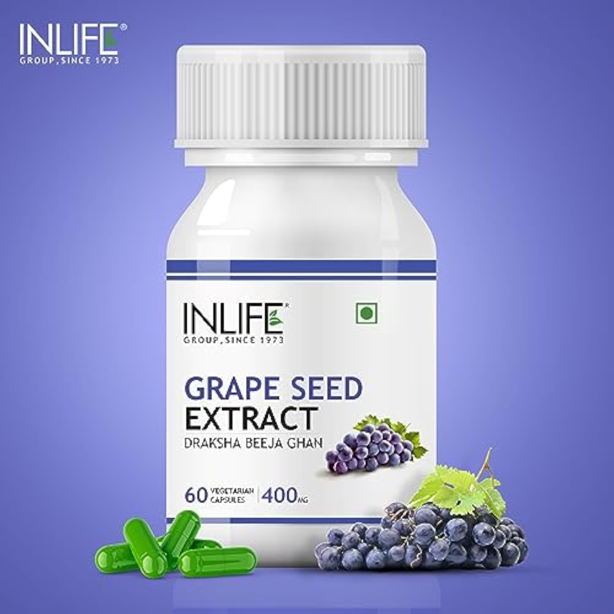 INLIFE Grape Seed Extract Antioxidant, 400 mg - 60 Vegetarian Capsules