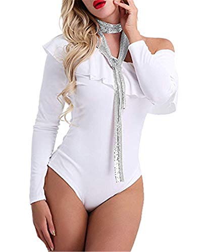 Kuji Women Glitter Sparkle Metal Sequins Neck Tie Scarf Club Party Evening Long Thin Skinny Tie Shawls Neckerchief (Silver) #TOP6