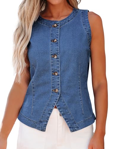luvamia Denim Vest Women Trendy Sleeveless Strechy Jean...