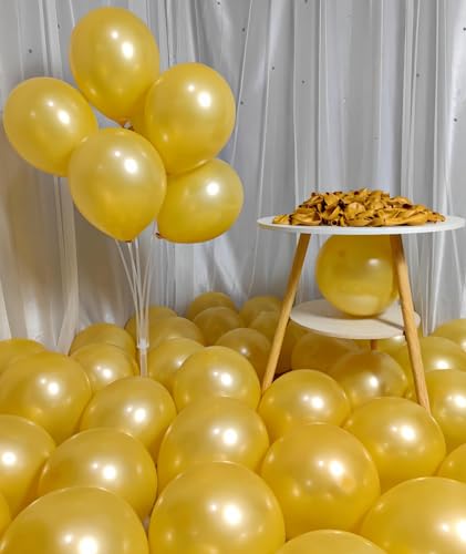 Image of 300 Pack Gold Balloons 12 Inch Pearlescent Golden Latex Party Balloon Bulk for Various Party Events Decorations