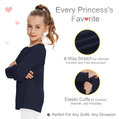 Image of 3T 4T 5T to 12 Years Girls Long Sleeve Shirts Kids Cotton T-Shirt Toddler Basic Crew Neck Top