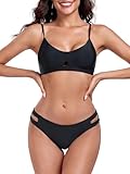 RELLECIGA Low Waisted Bikini Set for Women Scoop Neck Cutout Two Piece Swimsuit (Black,Medium)