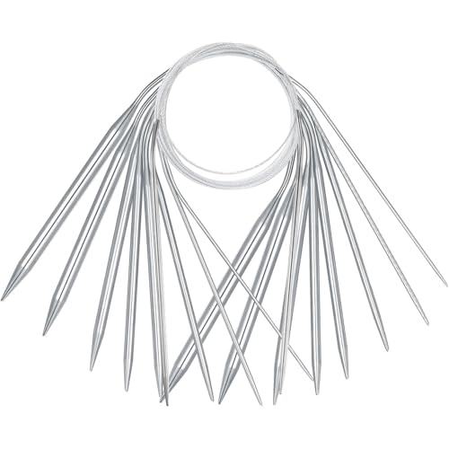 hankousi Rundstricknadel-Set, 40 cm, Edelstahl, mit flexiblem Kabel, für Pullover, Schal, Strickprojekte (2–5 mm Nadelgrößen), 9 Stück