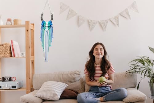 Dielianyi Equestrian Macrame Wall Hanging art Handmade macrame decor hanging horse lover decor (Blue) - Image 6