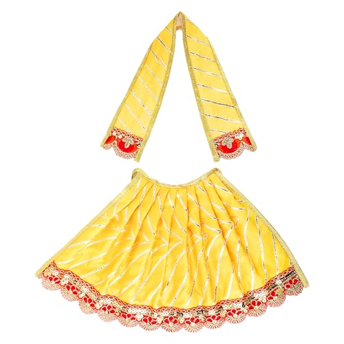 Set of 2 Decorative Laxmi Durga Devi MATA Dress poshak vastra Indian traditional Cloth lehanga Chunari Pooja Item for Idol Statue for Indian Traditional Navratri Festival Temple(Size:-7)(Red,Yellow)