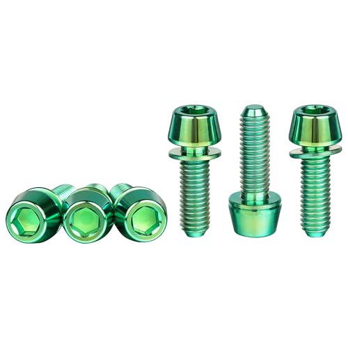 Image of Titanium Ti Allen Hex M5x16 18mm Tapered Head Bolt with Washer Screw for Bicycle Stem Parts Pack of 6 (Green, M5x16mm)